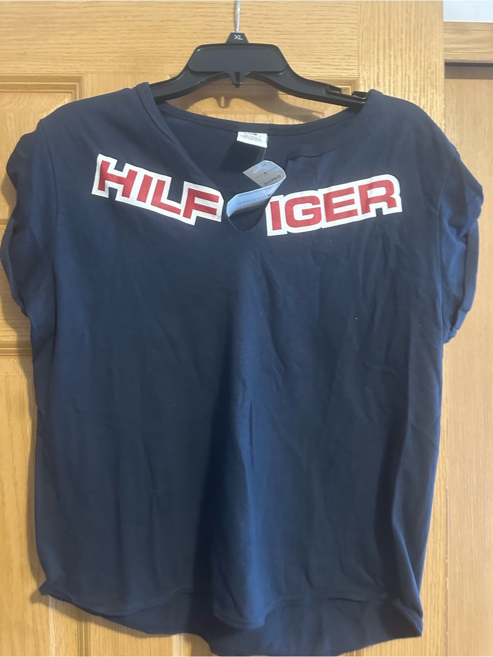 Tommy Hilfiger Navy Short-Sleeve Logo Tee with Red/White Detail